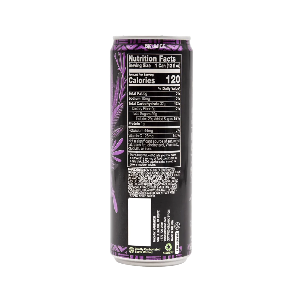 Jungle Love Açaí Passion Fruit Amazon Energy Drink - Back of Packaging